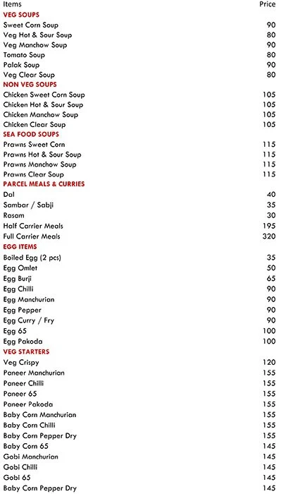 Andhra Chilli's menu 