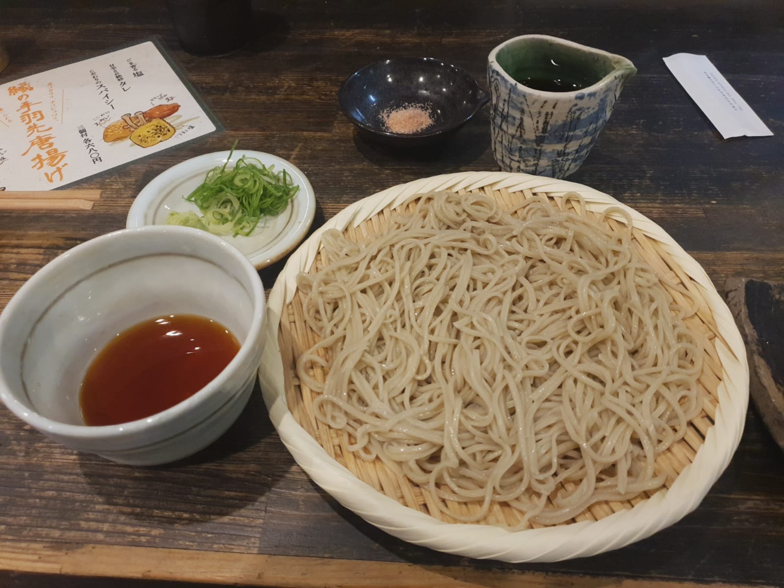 Enishi Osaka soba noodles with dipping sauce and green onions