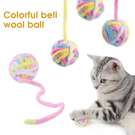 Pet Cat Toys Bells Cat Colorful Bells Pet Ball Pet Supplies Chew Tease Cat Toy Colored Wool Balls Cat Teaser Toys Cat Su