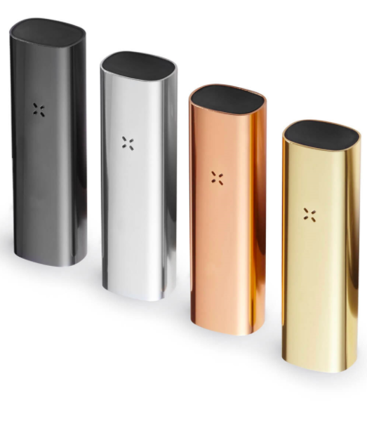 Image of 4 Pax 3 marijuana dry herb vaporizers in gold, rose gold, silver, and black