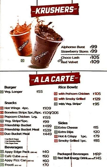 KFC menu 