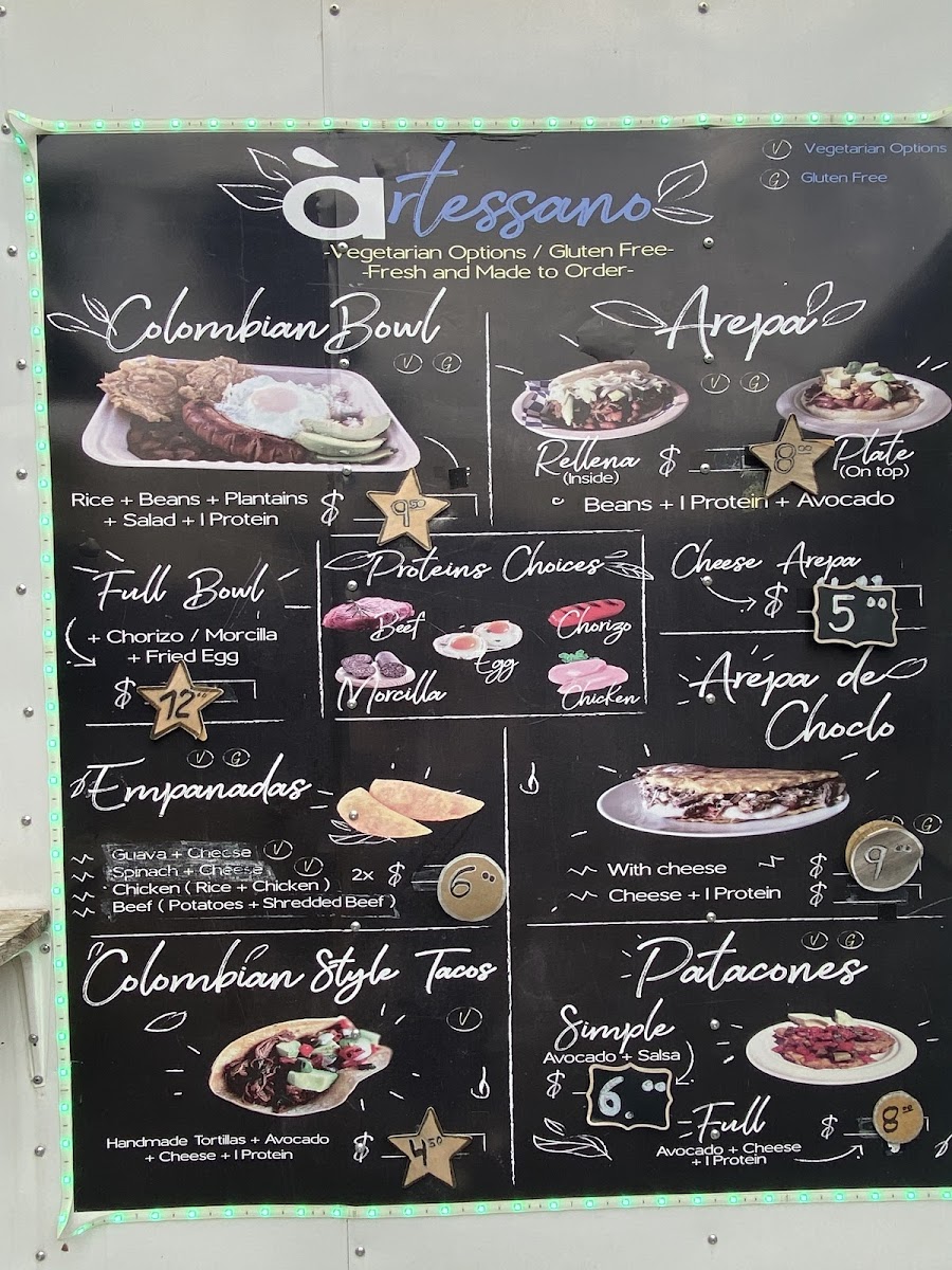 Artessano gluten-free menu