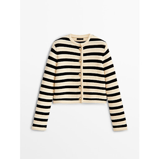 Title 4, Buckle Striped Classic Style Knitted Cardigan S...