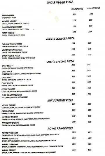 Indian Cheese Pizza menu 