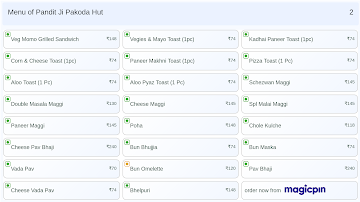Pandit Ji Pakoda Hut menu 
