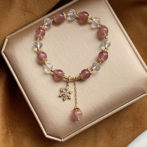 Title 5, Strawberry Quartz Snowflake Crystal Bracelet fo...