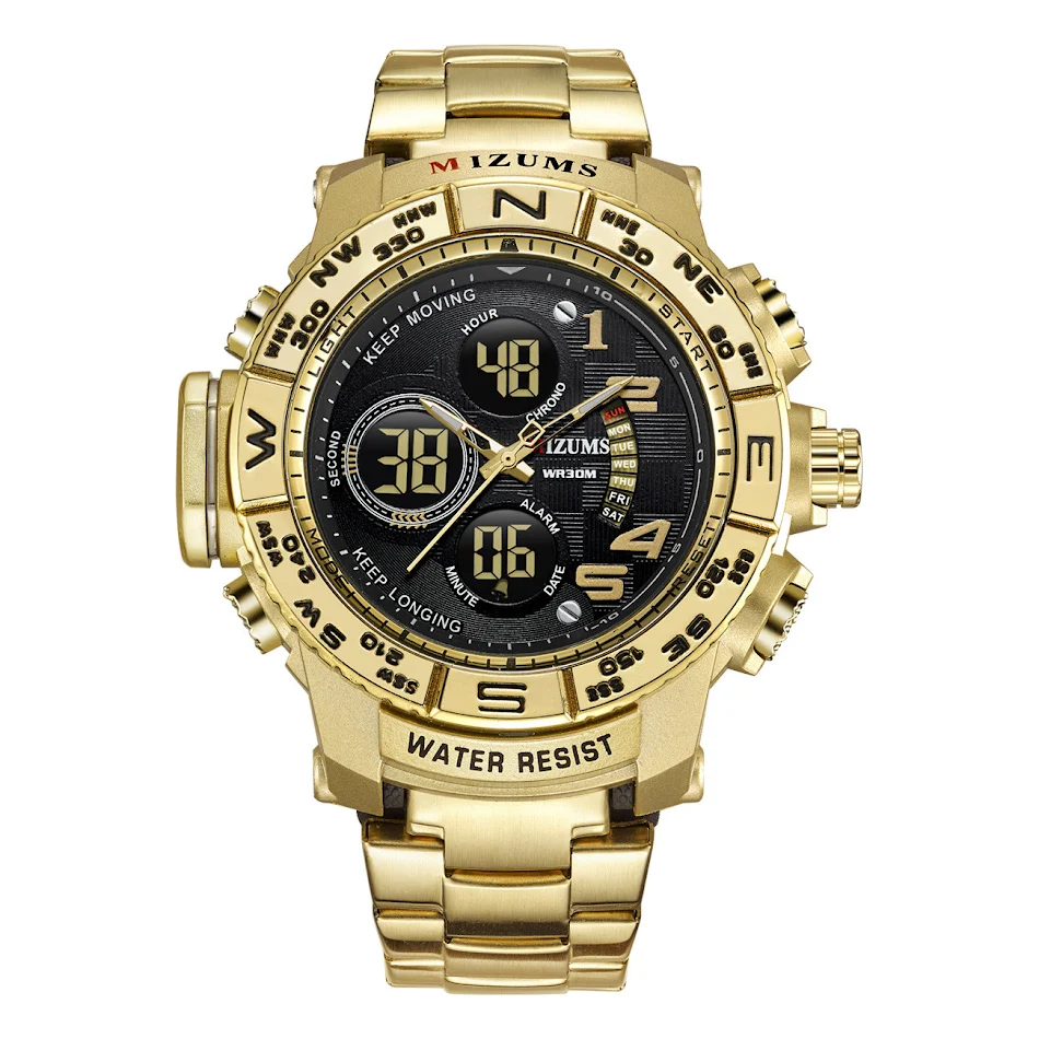Montre numérique sport pour homme avec bracelet en acier. Quartz, étanche, parfaite pour le sport et activités. Design robuste et élégant.