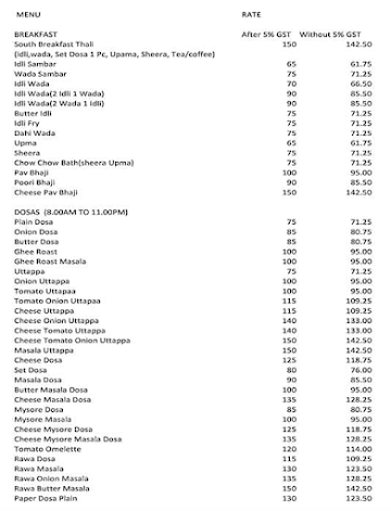 Zantye Retail menu 