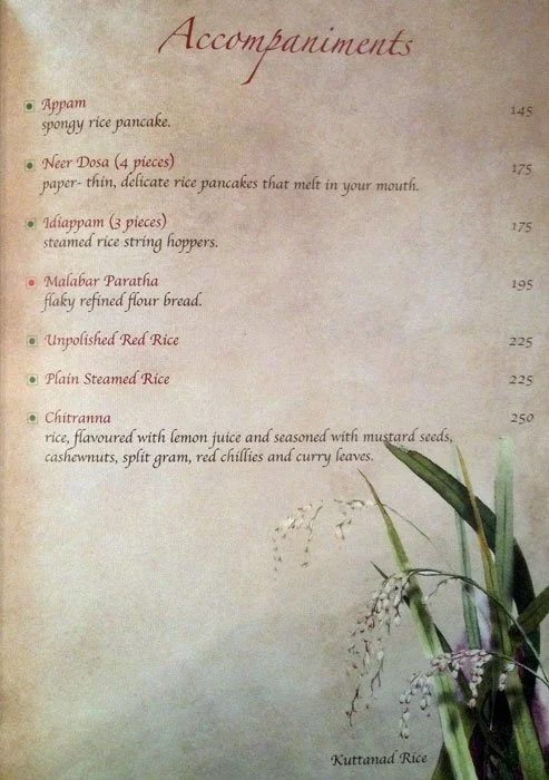 Karavalli - The Gateway Hotel menu 