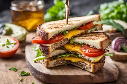 Grilled Veg Patty Cheese Double Decker Sandwich