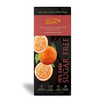 Zevic Dark Belgian Chocolate With Orange Zest And Stevia 40 Gm