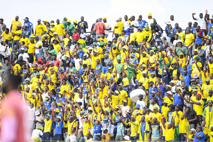 Mamelodi Sundowns coach Rulani Mokwena has called on the fans to pack Loftus and create an intimidating atmosphere for Wydad Casablanca. Mamelodi Sundowns fans during the DStv Premiership match between Swallows FC and Mamelodi Sundowns at Dobsonville Stadium on April 09, 2023 in Johannesburg, South Africa.