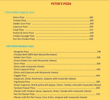 Peter's Pizza menu 