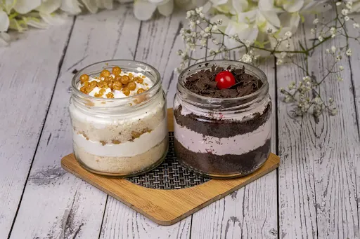 Butterscotch And Black Forest Jar Cake