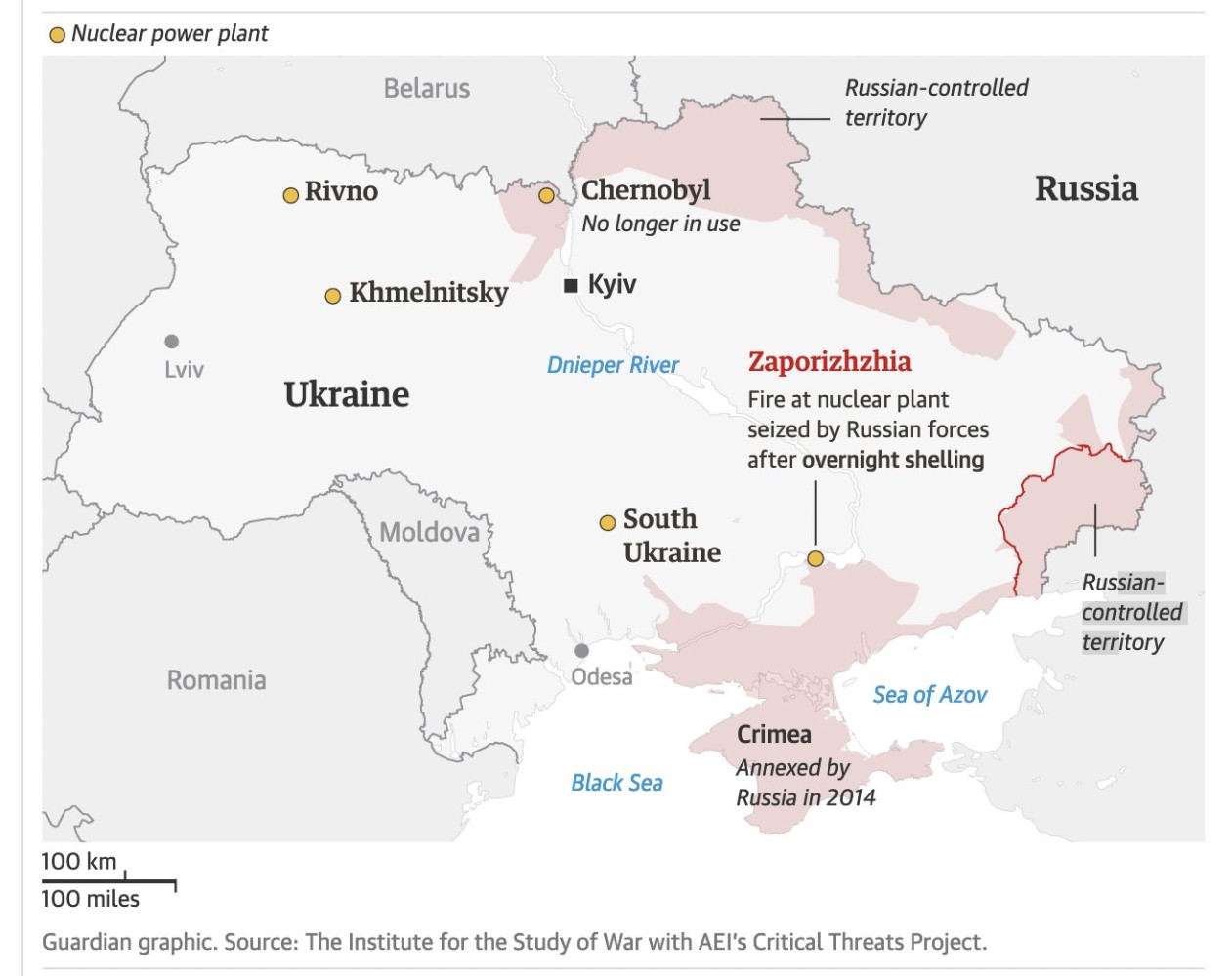 The Guardian's map of the Russian occupancy of Ukraine during the Russian invasion of Ukraine. Map of Ukraine in war time.