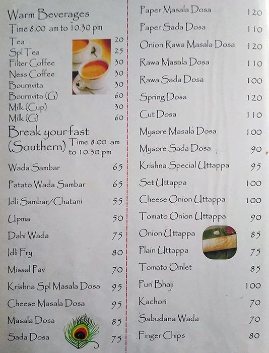 Krishna Veg menu 