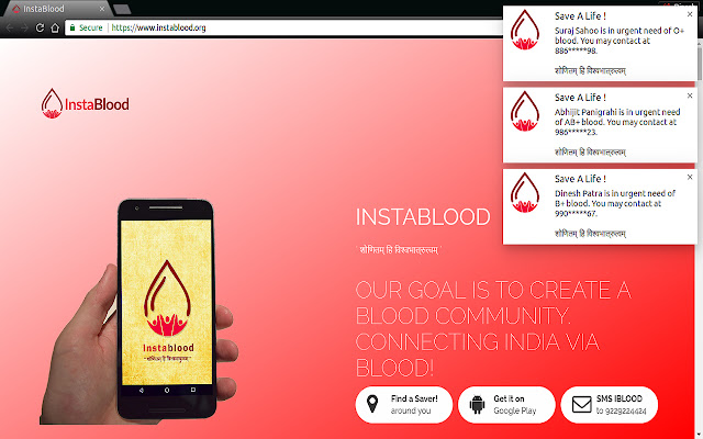 InstaBlood - Be A Donor, Save Lives. chrome extension