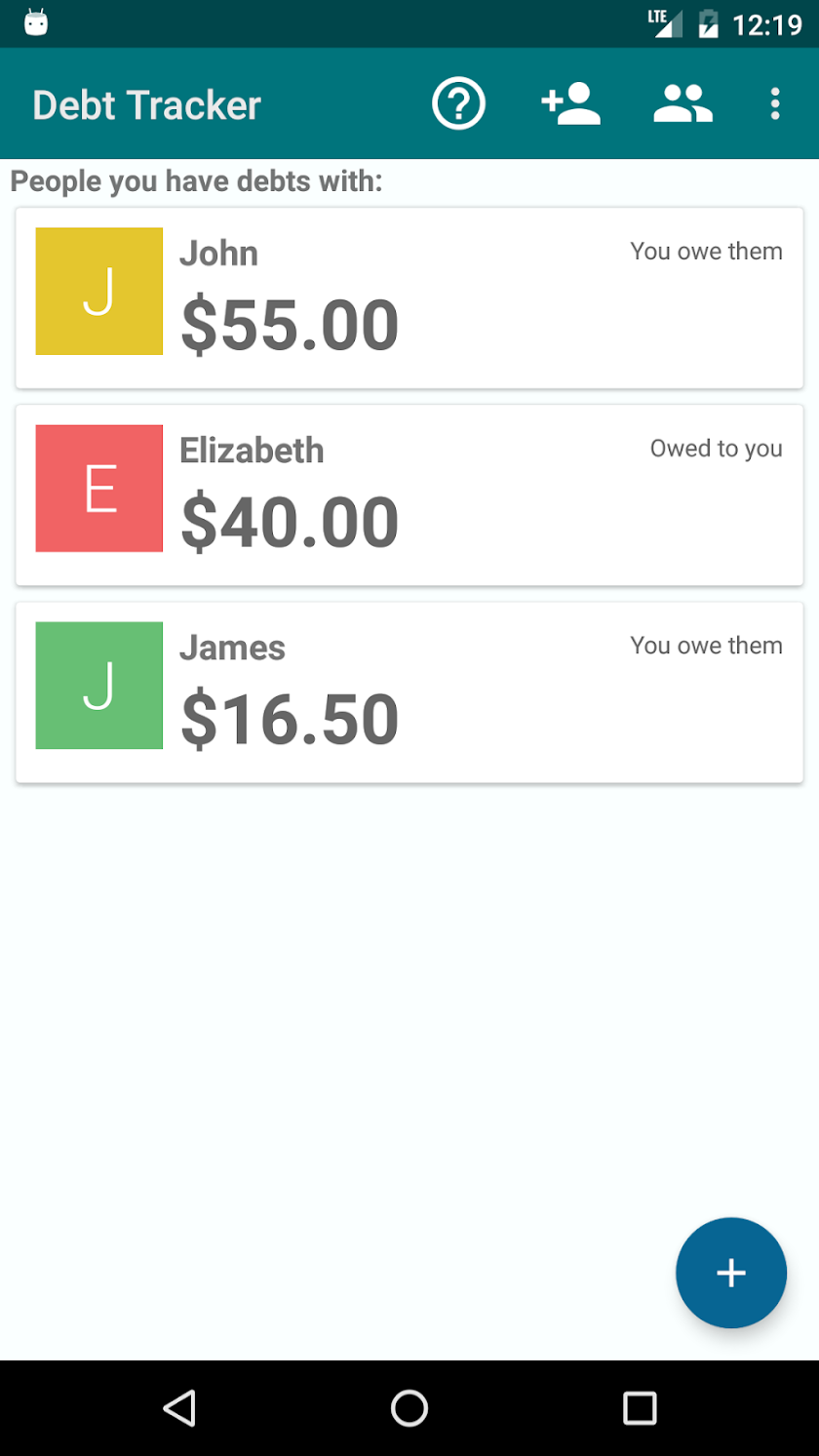 Debt Tracker Screen 1