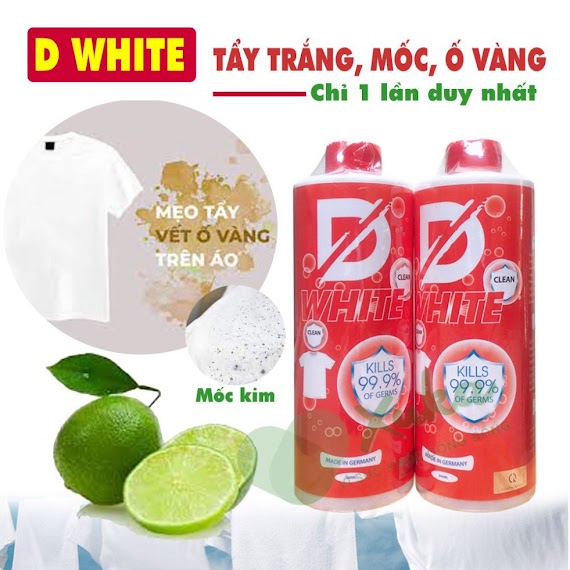 Nước Tẩy Trắng Quần Áo Thế Hệ Mới D.white Tẩy Mốc Quần Áo, Ố Vàng, Không Phai Màu Vải [Chính Hãng]