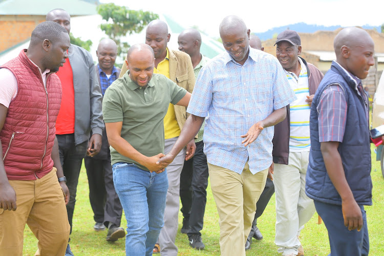 Nyaribari Chache MP Zaheer Jhanda with Ibeno ward representative Steve Arika