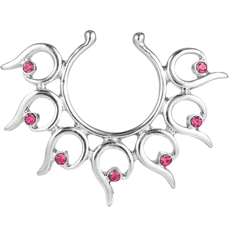 Anel de mamilo falso em aço inoxidável em forma de flor e ornamento de tela de pavão, adicione um toque único e sensual ao seu visual.