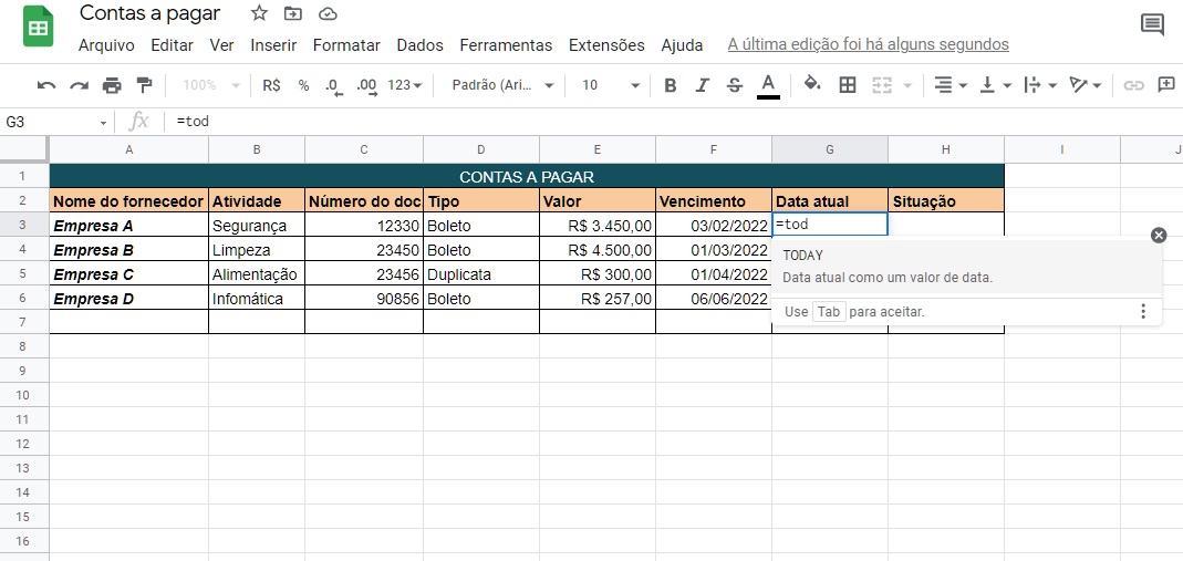 Em documentos de fornecedores, é possível inserir o número do do