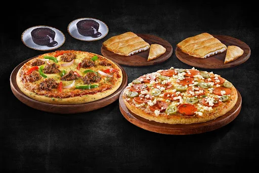 2 Non-Veg Medium Pizza + Free Garlic Bread & Choco Lava (Save Rs 510)