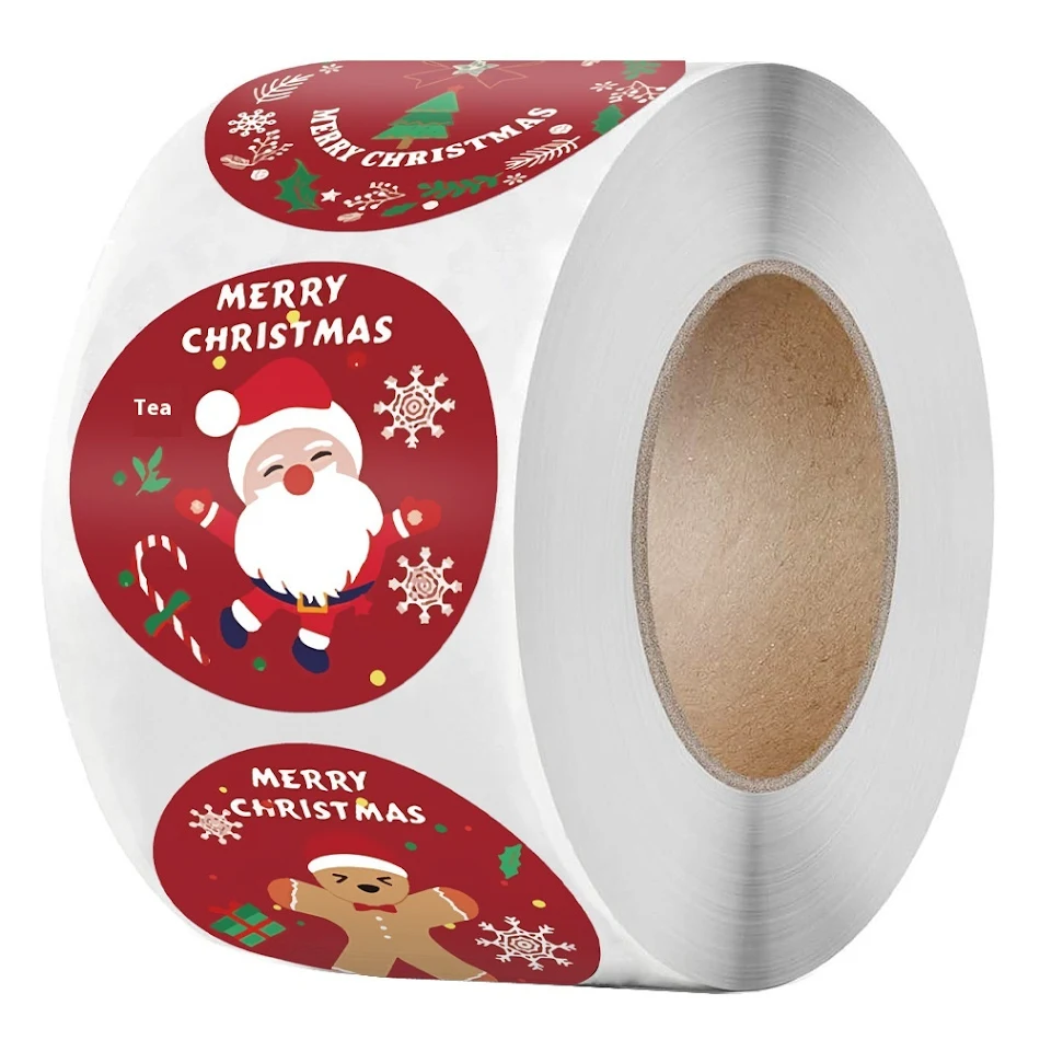 Rouleau d'autocollants en peau de vache auto-adhésifs Étiquette Joyeux Noël. Embellissez vos cadeaux avec style et simplicité.