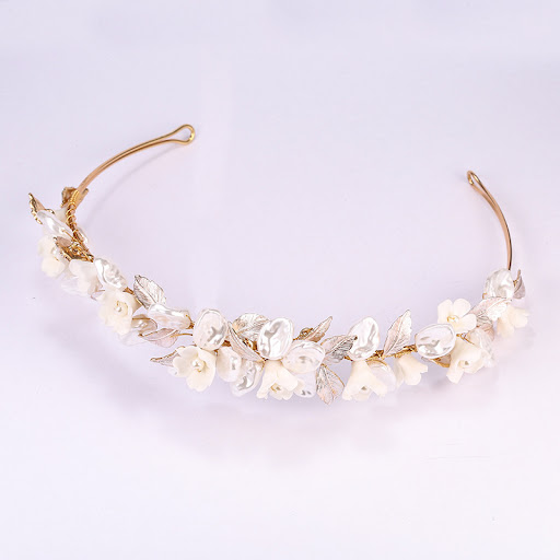Title 6, Golden Leaf Bridal Headwear Ceramic Flower Hair...