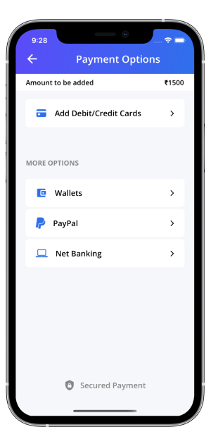 payment options screen
