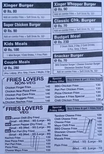 MMR Fast Food menu 