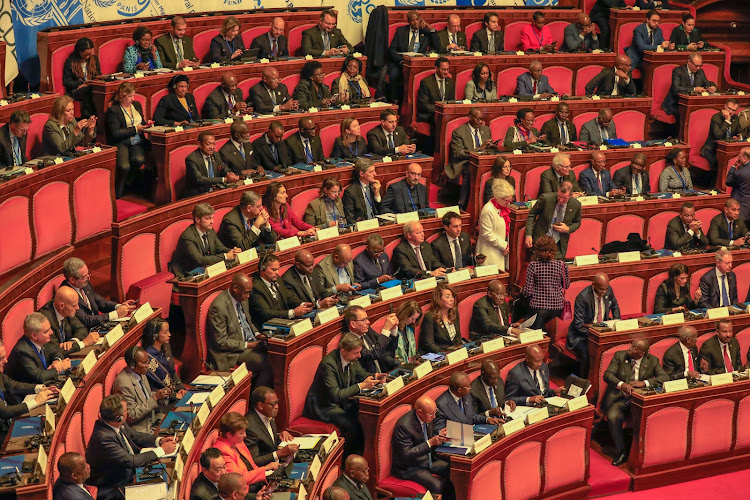 Delegates during the Plenary session of the Italy-Africa summit in Rome, Italy on January 29, 2024.