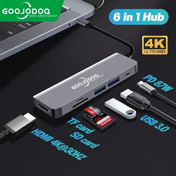 Bộ Chuyển Đổi Hub Goojodoq Active Type C 6 Trong 1 Hdmi Usb 3.0 Bộ Chuyển Đổi