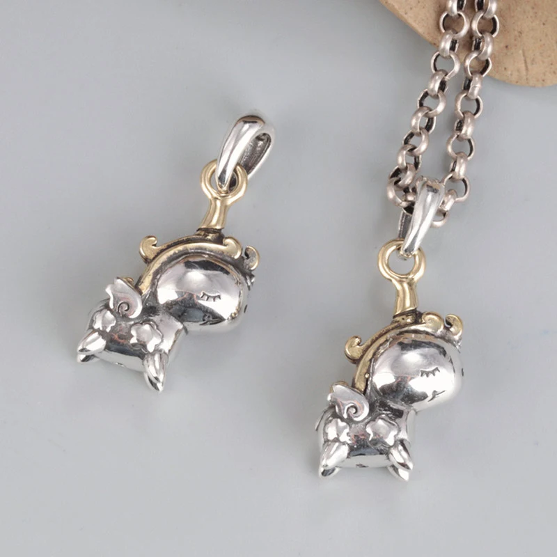 Pendentif S925 Argent Sterling Vintage 3D Mignon Bijou Femme Cadeau Design Charmant Durable Idéal Usage Quotidien ou Événements Spéciaux