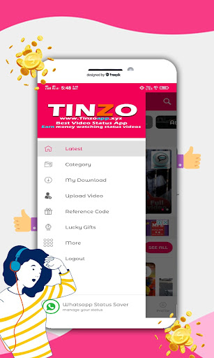 Tinzo Video Status Earn Money and WA Status Saver