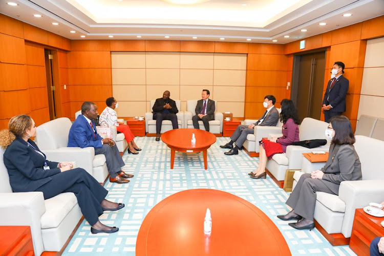 President William Ruto and President Yoon Suk Yeol in a meeting with officials in South Korea on Tuesday November 22