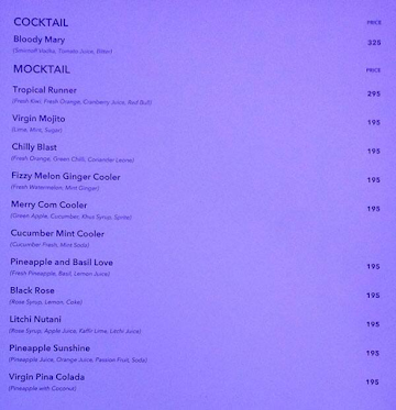 Crystal Bar & Lounge menu 