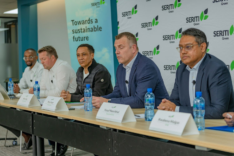 (Left to right) Corporate finance specialist at Seriti Layton Nenzinane, Seriti CFO Doug Gain, Seriti CEO Mike Teke, Windlab managing director Peter Venn and head of corporate finance at Standard Bank Yusuf Noorbhai. Picture: SUPPLIED