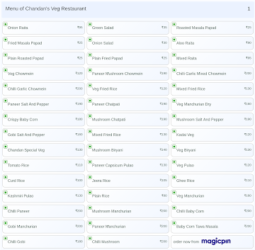 Chandan's Veg Restaurant menu 