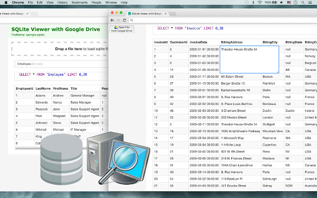 SQLite Viewer with Google Drive chrome extension