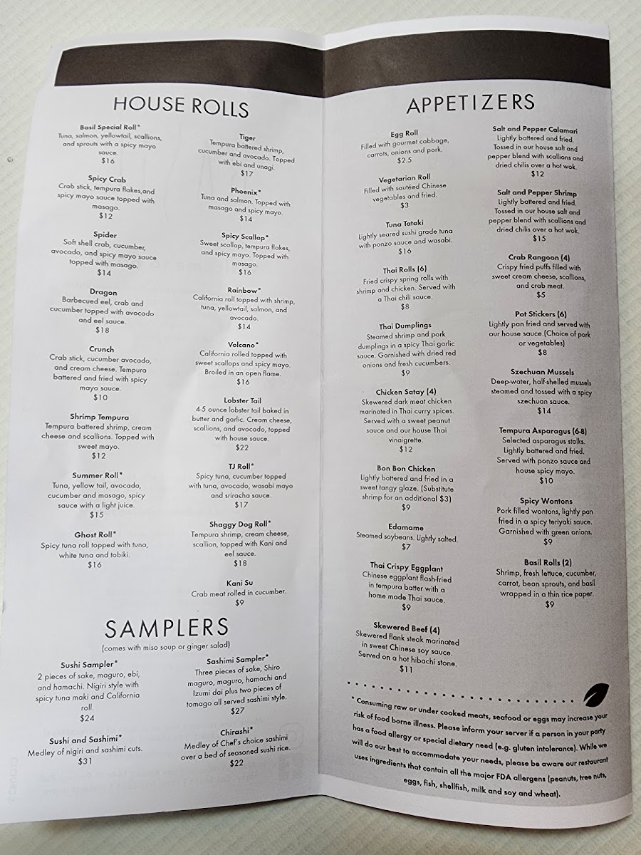 Basil Asian Bistro gluten-free menu