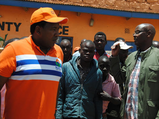 Narok Senator Ledama ole Kina with Narok North MP Moitalel ole Kenta during the press briefing in ODM Narok County offices on October 9,2017