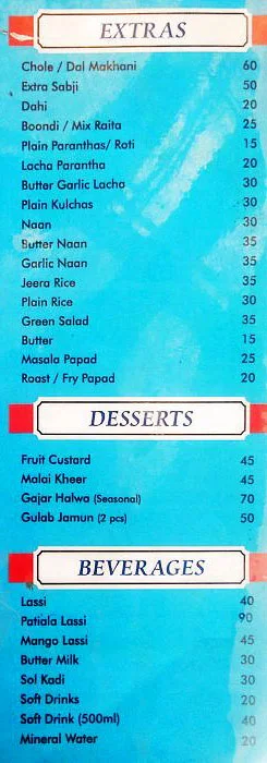 Chaitanya Paranthas menu 