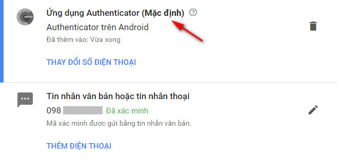 Thiết lập Authenticator thành công