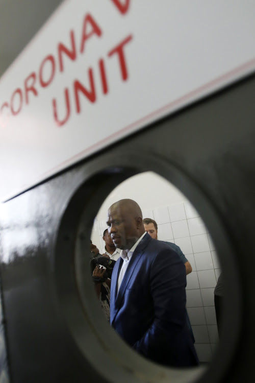 Eastern Cape premier Oscar Mabuyane tours Frere Hospital's coronavirus unit.