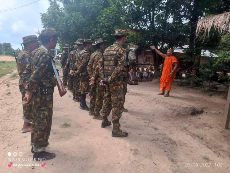 An undated handout picture shows Wathawa, a pro-junta monk, addressing crowds. Picture: CHINDWIN NEWS AGENCY/HANDOUT via REUTERS