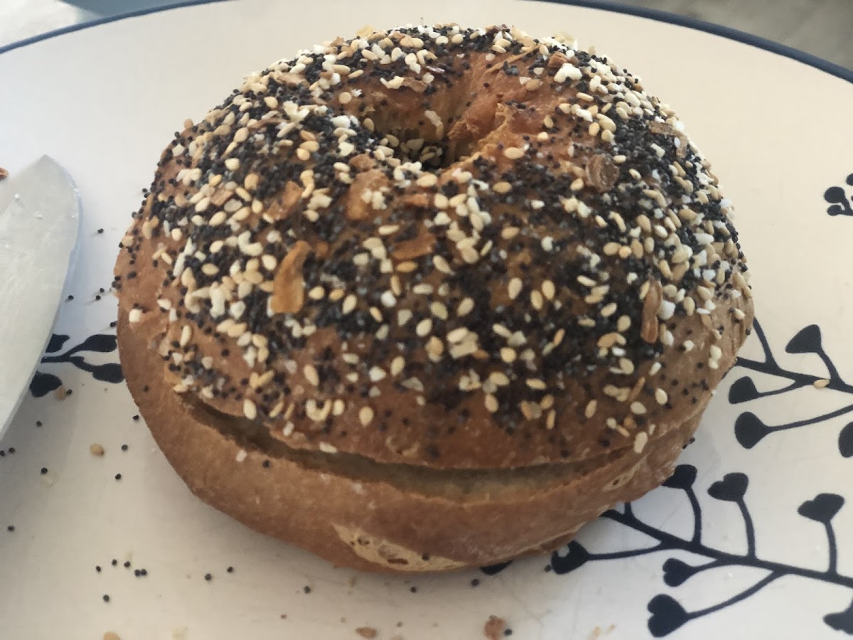 Beautiful thick chewy bagel with a nice texture and great crust