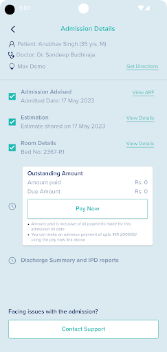 Screenshot Max MyHealth -by Max Hospitals