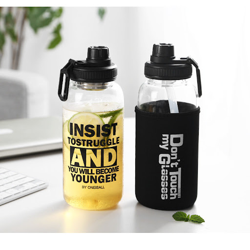 Title 1, 1L Glass Water Bottle with Wide Mouth. Perfect ...