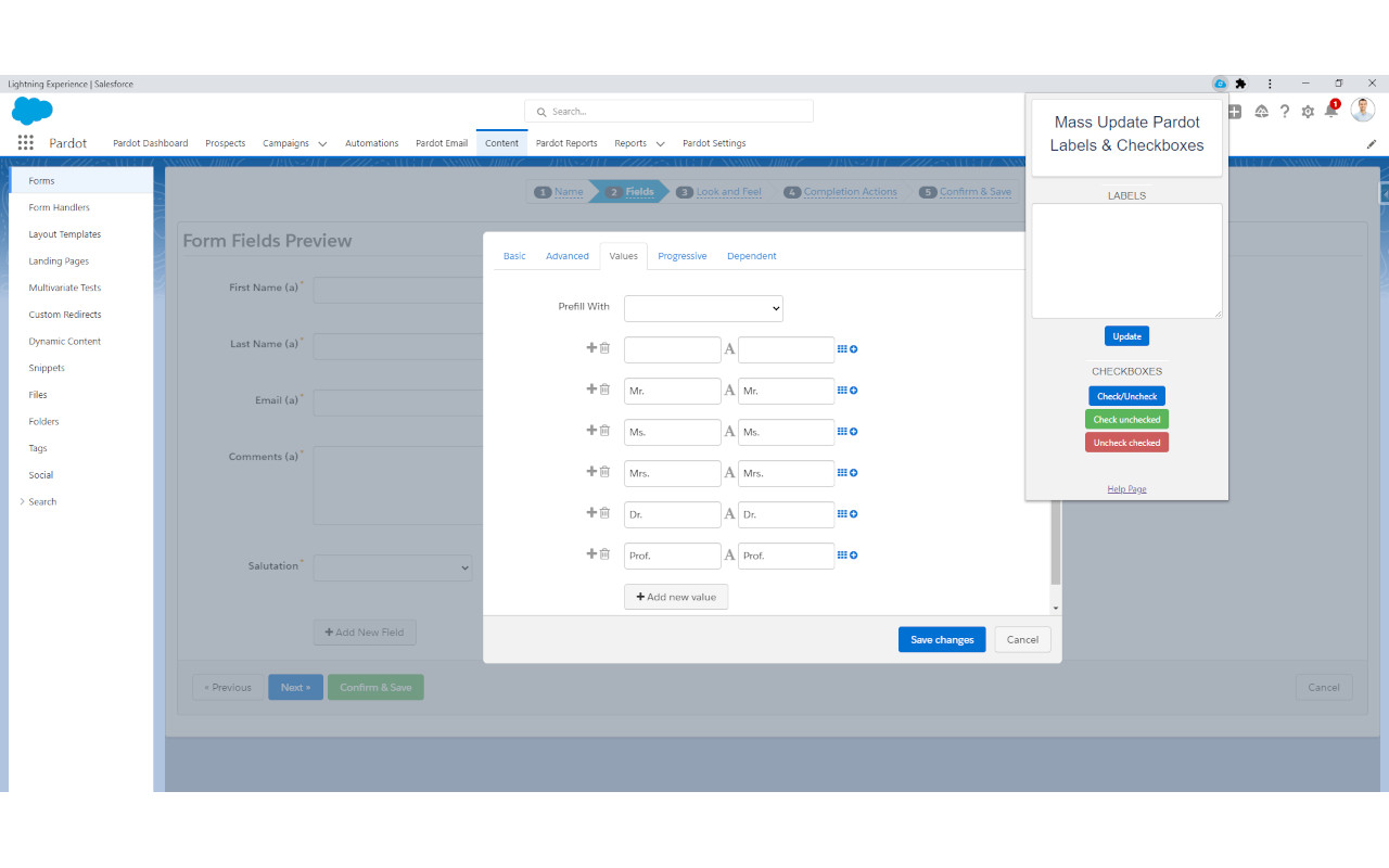 Mass Update Pardot Dropdowns & Checkboxes Preview image 0